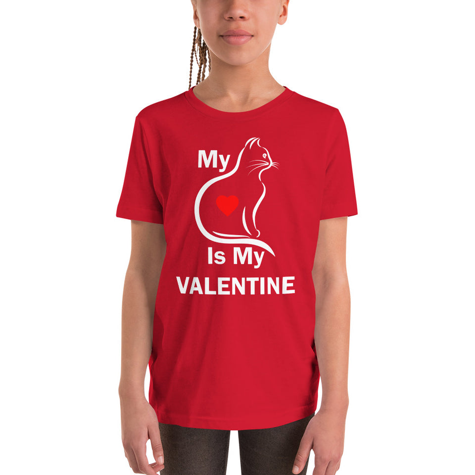 My Cat Is My Valentine Youth Short Sleeve T-Shirt